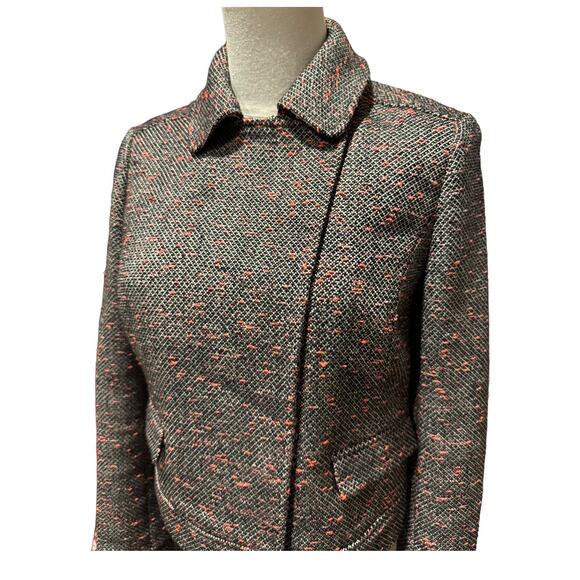 J. Crew Tweed Cropped Moto Jacket Blazer Black White Orange Asymmetric size 4 - Picture 13 of 16